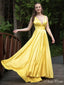 Elegant Yellow A-Line Straps V Neck Sleeveless Maxi Long Party Prom Dresses, Evening Gowns, FM230