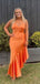 Unique Orange Mermaid Spaghetti Straps V Neck Sleeveless Ruffle Maxi Long Party Prom Dresses, Evening Gowns, FM231