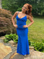 Charming Blue Mermaid Spaghetti Straps V Neck Sleeveless Backless Maxi Long Party Prom Dresses, Evening Gowns, FM234