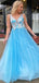 Gorgeous Blue A-Line Straps V Neck Sleeveless Lace Maxi Long Party Prom Dresses, Evening Gowns, FM237