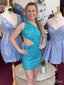 Shiny Blue One Shoulder Sleeveless Sequin Popular Short Homecoming Prom Dress, CPH190