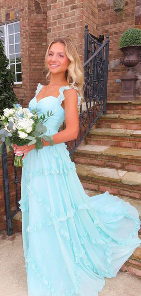 Elegant Light Blue A-Line Straps Sweetheart Maxi Long Party Prom Dresses, Evening Gowns, FM239