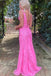 Gorgeous Pink Mermaid Straps V Neck Sleeveless Lace Maxi Long Party Prom Dresses, Evening Gowns, FM243