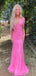 Gorgeous Pink Mermaid Straps V Neck Sleeveless Lace Maxi Long Party Prom Dresses, Evening Gowns, FM243