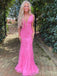 Gorgeous Pink Mermaid Straps V Neck Sleeveless Lace Maxi Long Party Prom Dresses, Evening Gowns, FM243