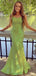 Charming Green Mermaid Spaghetti Straps Sleeveless Sequin Maxi Long Party Prom Dresses, Evening Gowns, FM244