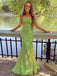 Charming Green Mermaid Spaghetti Straps Sleeveless Sequin Maxi Long Party Prom Dresses, Evening Gowns, FM244