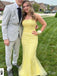 Gorgeous Yellow Mermaid Spaghetti Straps Sleeveless Lace Maxi Long Party Prom Dresses, Evening Gowns, FM245