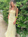 Elegant Light Yellow Mermaid Spaghetti Straps Sleeveless Lace Up Applique Maxi Long Party Prom Dresses, Evening Gowns, FM246