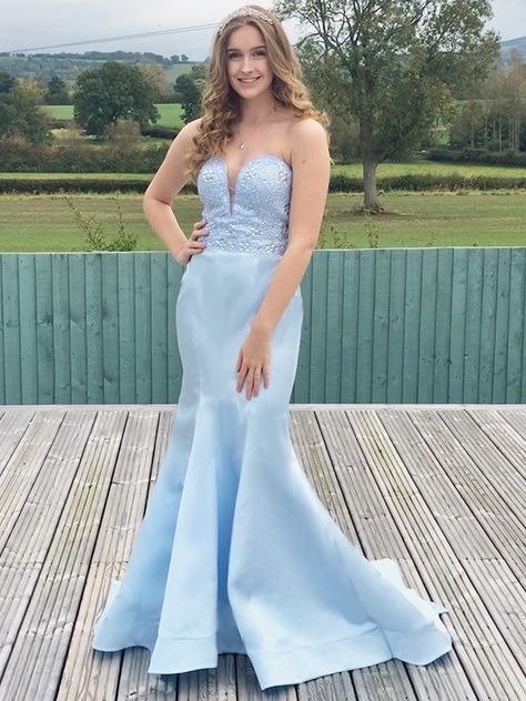 Shiny Light Blue Mermaid Sweetheart Sleeveless Beads Maxi Long Party Prom Dresses, Evening Gowns, FM250