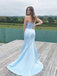 Shiny Light Blue Mermaid Sweetheart Sleeveless Beads Maxi Long Party Prom Dresses, Evening Gowns, FM250