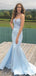 Shiny Light Blue Mermaid Sweetheart Sleeveless Beads Maxi Long Party Prom Dresses, Evening Gowns, FM250