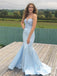 Shiny Light Blue Mermaid Sweetheart Sleeveless Beads Maxi Long Party Prom Dresses, Evening Gowns, FM250