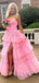 Gorgeous Pink A-Line Spaghetti Straps V Neck Sleeveless Ruffle Maxi Long Party Prom Dresses, Evening Gowns, FM252