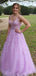 Elegant Purple A-Line Spaghetti Straps V Neck Sleeveless Lace Maxi Long Party Prom Dresses, Evening Gowns, FM253