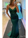 Sexy Emerald Mermaid Spaghetti Straps V Neck Sleeveless Applique Maxi Long Party Prom Dresses, Evening Gowns, FM255