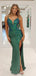 Sexy Green Mermaid Spaghetti Straps V Neck Sleeveless Applique Maxi Long Party Prom Dresses, Evening Gowns, FM256