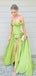 Elegant Green Sweetheart Off Shoulder Sleeveless Side Slit Maxi Long Party Prom Dresses, Evening Gowns, FM257