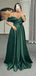 Elegant Dark Green Spaghetti Straps Off Shoulder Sleeveless Maxi Long Party Prom Dresses, Evening Gowns, FM258