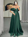 Elegant Dark Green Spaghetti Straps Off Shoulder Sleeveless Maxi Long Party Prom Dresses, Evening Gowns, FM258