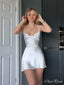 Simple White Spaghetti Straps Sleeveless Popular Short Homecoming Prom Dress, CPH192