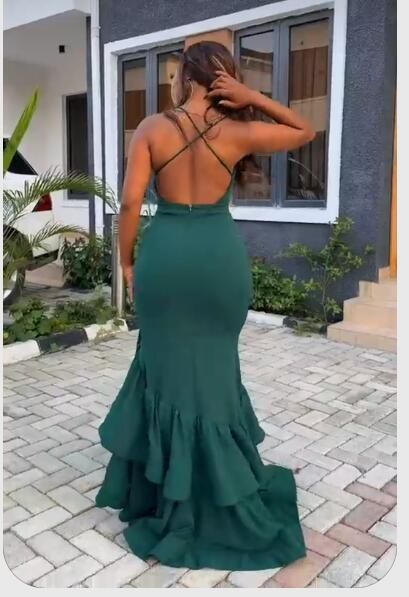 Sexy Dark Green Spaghetti Straps V Neck Sleeveless Maxi Long Party Prom Dresses, Evening Gowns, FM259