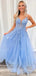 Elegant A-Line Spaghetti Straps V Neck Sleeveless Lace Maxi Long Party Prom Dresses, Evening Gowns, FM260