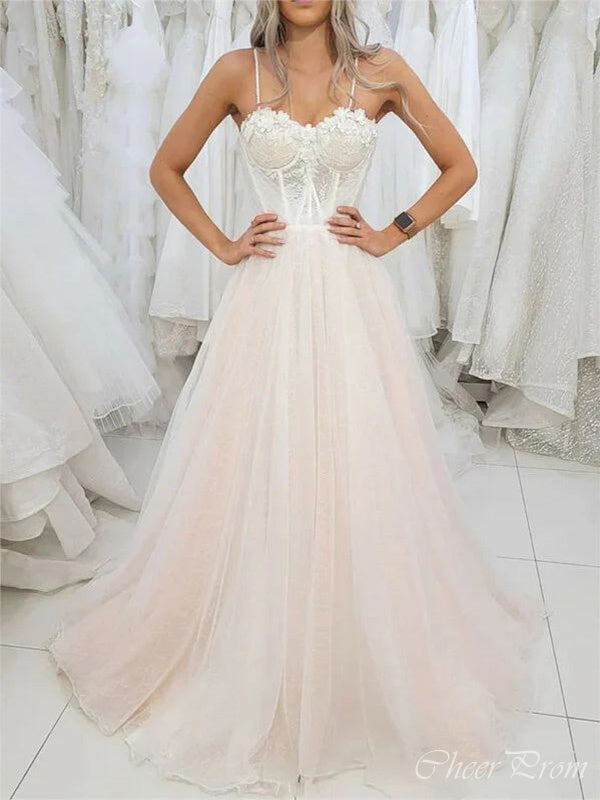 Gorgeous A-Line Spaghetti Straps Sweetheart Sleeveless Lace Maxi Long Party Prom Dresses, Evening Gowns, FM261