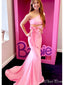 Unique Pink A-Line One Shoulder Sleeveless Maxi Long Party Prom Dresses, Evening Gowns, FM263