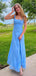 Simple Blue Straps Square Sleeveless Side Slit Maxi Long Party Prom Dresses, Evening Gowns, FM267