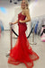 Sexy Red Mermaid Spaghetti Straps Sleeveless Applique Maxi Long Party Prom Dresses, Evening Gowns, FM270