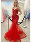 Sexy Red Mermaid Spaghetti Straps Sleeveless Applique Maxi Long Party Prom Dresses, Evening Gowns, FM270