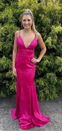 Simple Mermaid Spaghetti Straps V Neck Sleeveless Maxi Long Party Prom Dresses, Evening Gowns, FM274