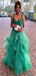 Gorgeous Green Spaghetti Straps V Neck Sleeveless Applique Maxi Long Party Prom Dresses, Evening Gowns, FM275