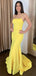 Sexy Yellow Mermaid Spaghetti Straps Square Sleeveless Maxi Long Party Prom Dresses, Evening Gowns, FM278