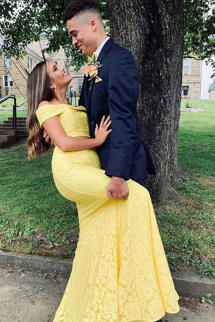 Elegant Yellow Mermaid Off Shoulder Maxi Long Party Prom Dresses,Evening Dress,FM01