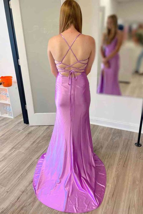 Simple Mermaid Spaghetti Straps Sleeveless Side Slit Maxi Long Party Prom Dresses, Evening Gowns, FM377