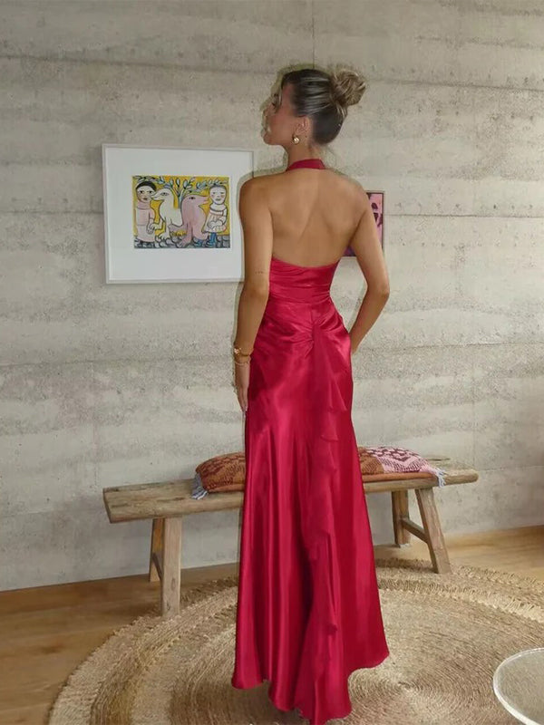 Gorgeous Red Sheath V-neck Open-back Floor-Length Dresses,Evening Gowns, Formal Evening Gowns, FM379