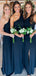 Simple Dark Blue One shoulder Side Slit Long Dresses for Maid of Honor,&nbsp; Floor length Bridesmaid Dresses,CP358