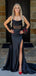 Unique Black Sheath Cowl Sleeveless Yarn Long Dress, Side Slit Evening Gowns with trailing, Formal Evening Gowns, FM382