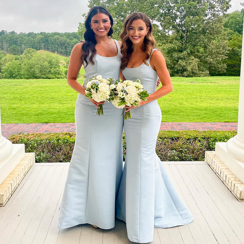 Simple Cheap Baby Blue Mermaid Scoop Long Dresses for Maid of Honor, Bridesmaid Dresses, CP359