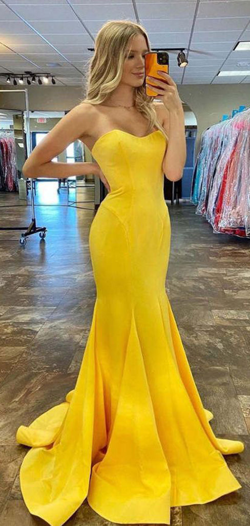 Elegant Yellow Mermaid Sweetheart Sleeveless Maxi Long Party Prom Dresses, Evening Gowns, FM279