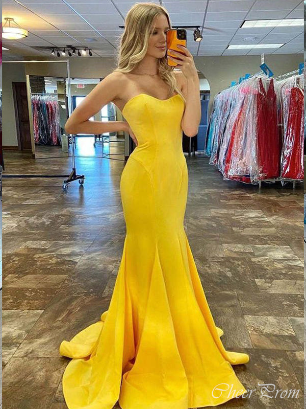 Elegant Yellow Mermaid Sweetheart Sleeveless Maxi Long Party Prom Dresses, Evening Gowns, FM279