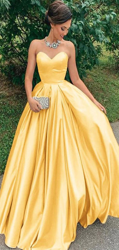 Elegant Yellow Sweetheart Sleeveless Maxi Long Party Prom Dresses, Evening Gowns, FM280