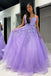 Elegant Purple Spaghetti Straps V Neck Sleeveless Lace Maxi Long Party Prom Dresses, Evening Gowns, FM283