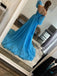 Elegant Blue A-Line 3/4 sleeve Side Slit Popular Maxi&nbsp;Long Evening Gowns, Formal, Birthday Party, FM441