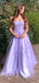 Charming Purple Spaghetti Straps Sleeveless Lace Maxi Long Party Prom Dresses, Evening Gowns, FM284