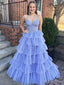 Gorgeous Spaghetti Straps V Neck Sleeveless Lace Ruffle Maxi Long Party Prom Dresses, Evening Gowns, FM286