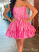 Cute Pink Strapless Pleats Popular Short Homecoming Prom Dress, CPH254