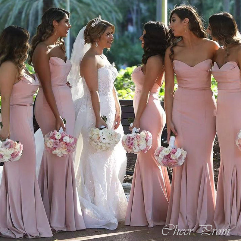 Simple Pink Mermaid Sweetheart Sleeveless Dresses for Maid of Honor, Bridesmaid Dresses, CP363